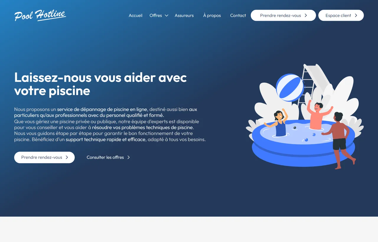 Page d'accueil du site Poolhotline